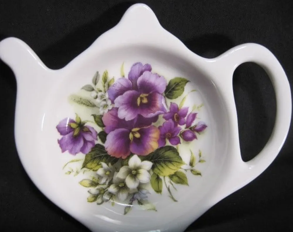 Adderley Ceramics Pansy Tea Tidy- Tea Bag Holders & Squeezers