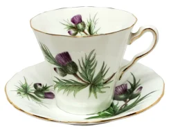 Adderley Ceramics Thistle Cup & Saucer with Gold Trim- Teacups & Saucers