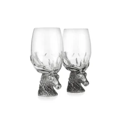 A.E. Williams Stag Wine Glass Pair- Pewter Gifts & Jewelry|Glasses & Steins