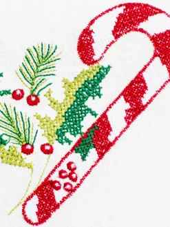 April Cornell Candy Cane Ecru Cross Stitch Embroidered Chef Apron- Aprons