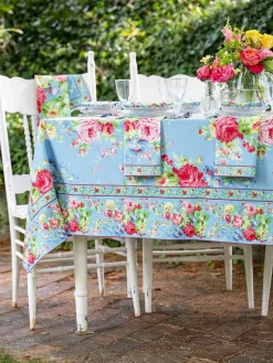 April Cornell Cottage Rose Sky Blue Tablecloth, 60" x 90"- Tablecloths