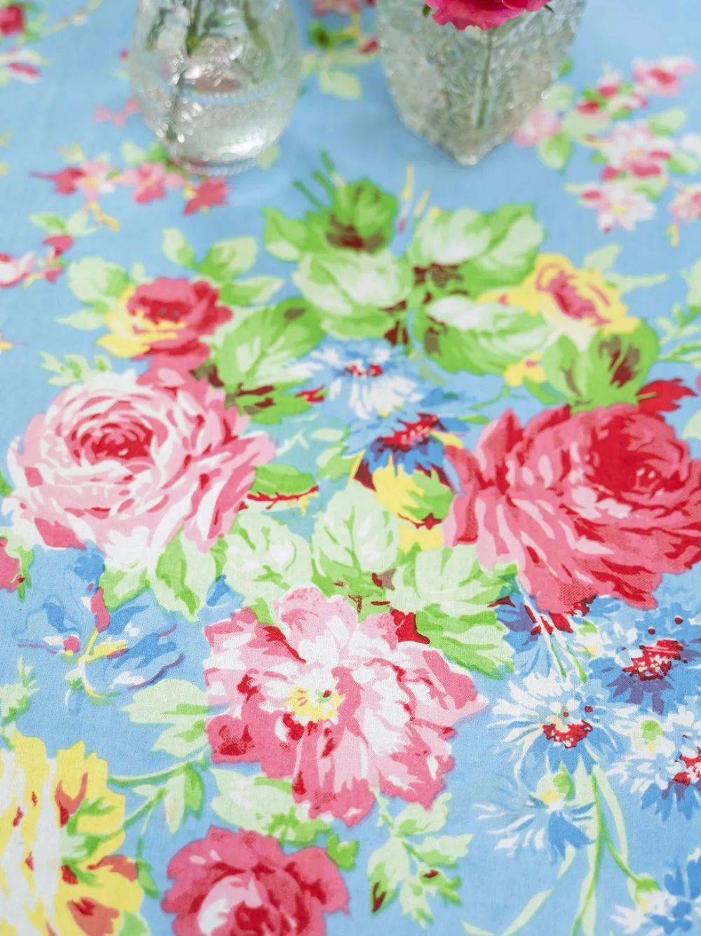 April Cornell Cottage Rose Sky Blue Tablecloth, 60" x 90"- Tablecloths