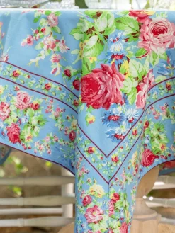April Cornell Cottage Rose Sky Blue Tablecloth, 60
