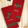 April Cornell Holly Gingham Jolly Holly Embroidered Tea Towel- Tea Towels