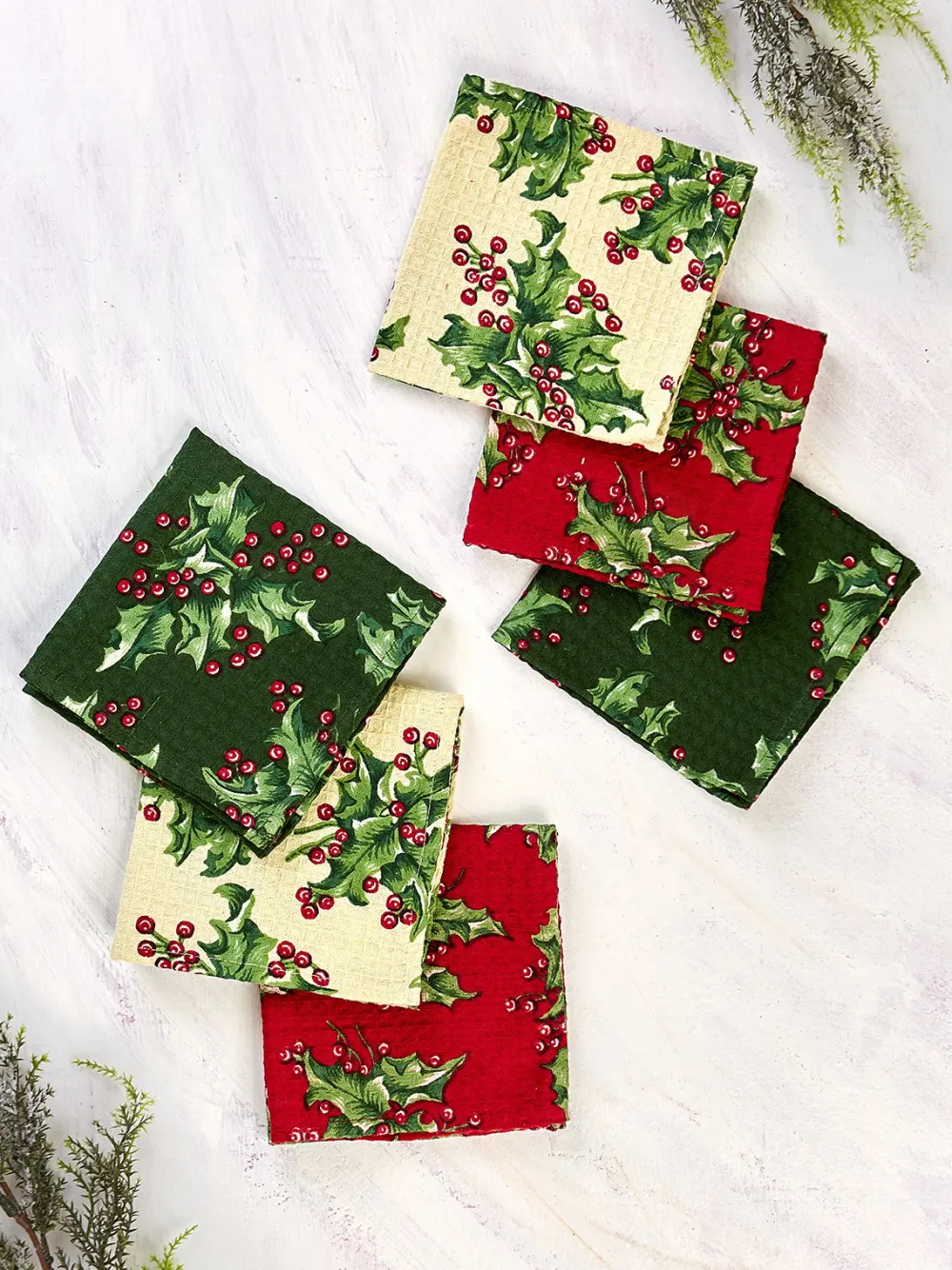 April Cornell Holly Patchwork Tiny Towel Bundle, Set of 6- Tea Towels