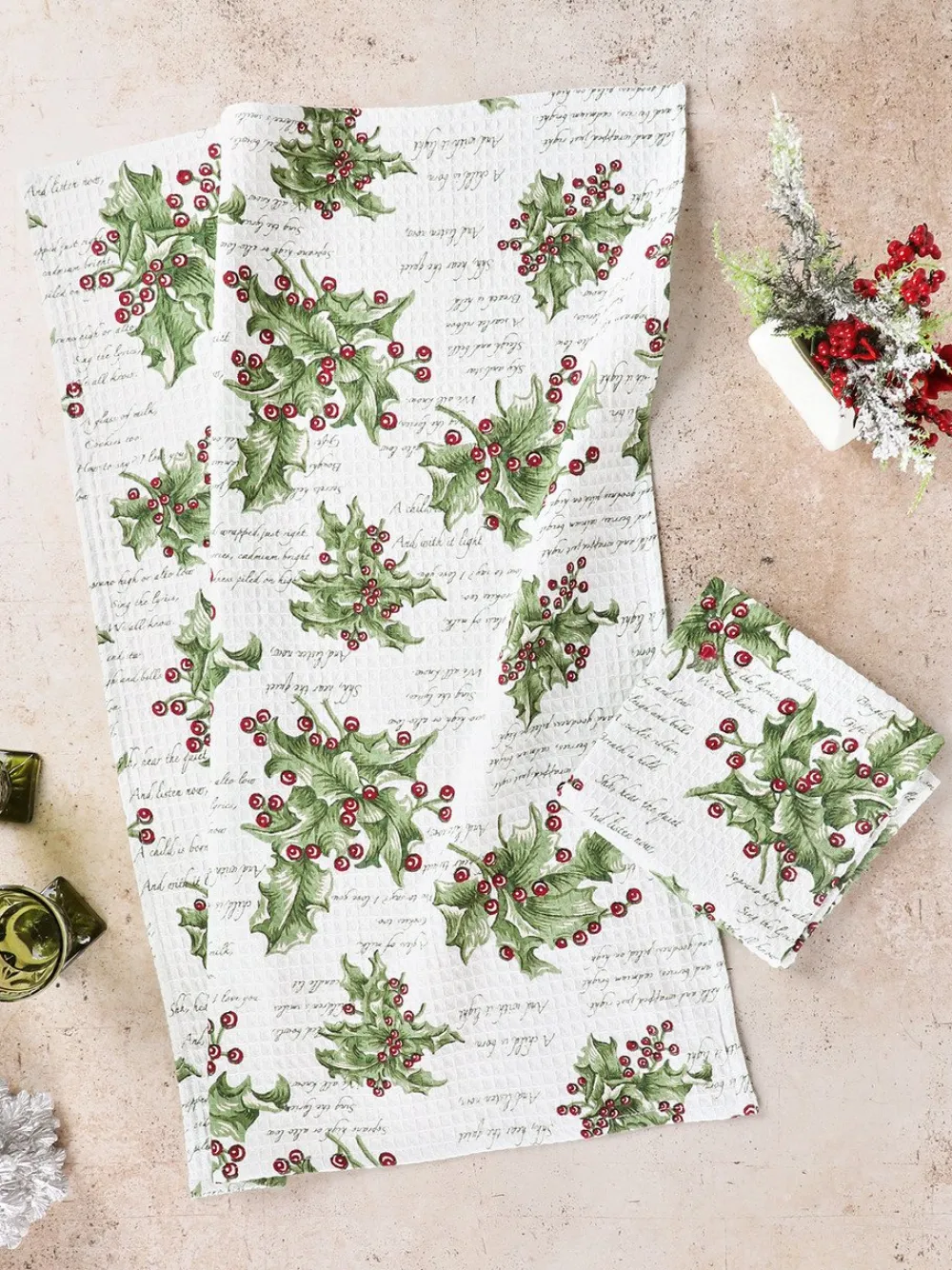April Cornell Holly Song Ecru Tea Towel- Tea Towels