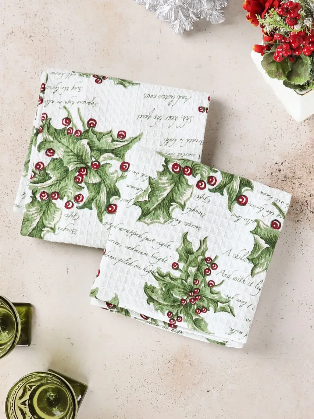 April Cornell Holly Song Ecru Tea Towel- Tea Towels