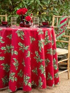 April Cornell Holly Song Red 88" Round Tablecloth- Tablecloths