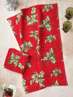 April Cornell Holly Song Red Tea Towel- Tea Towels