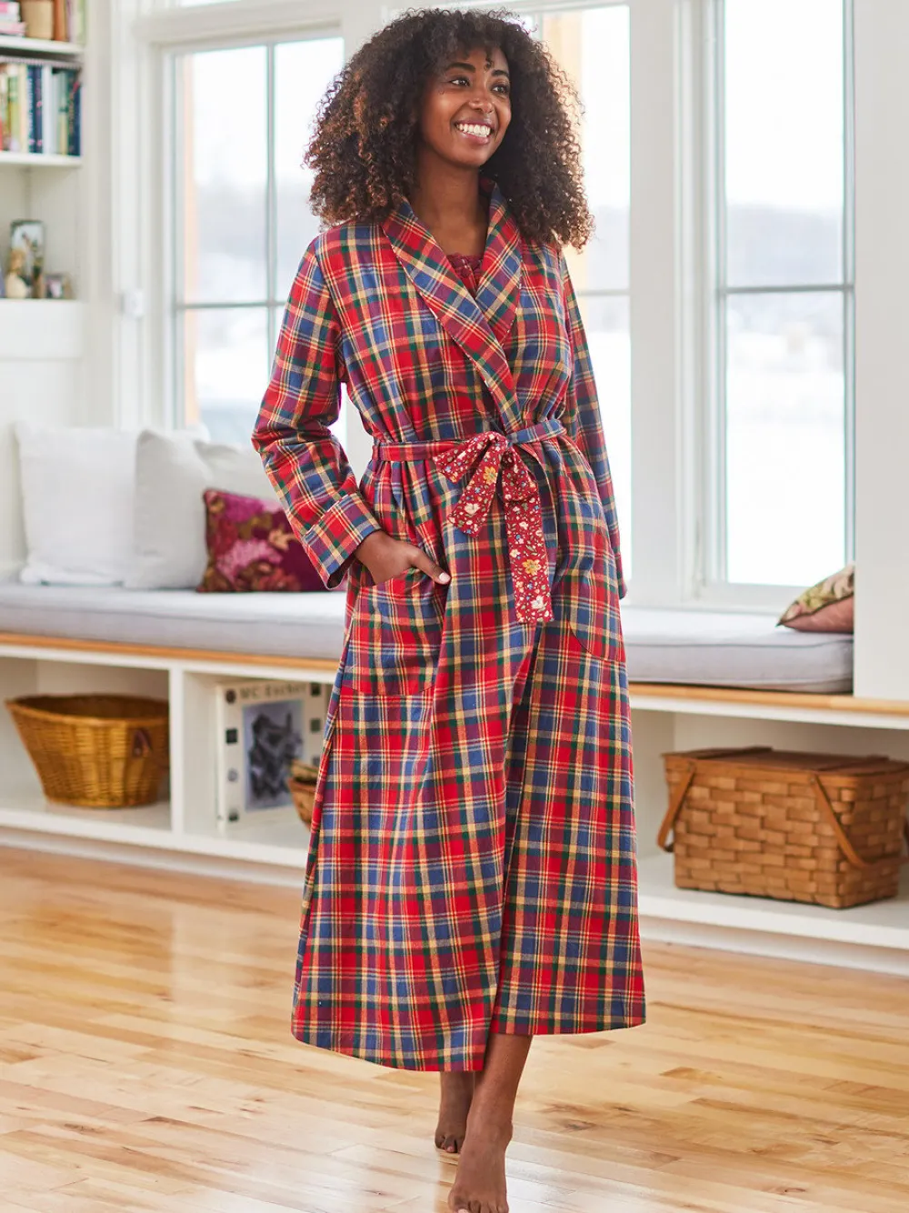 April Cornell Home Day Red & Green Dressing Gown- Robes, Nightgowns & Dresses