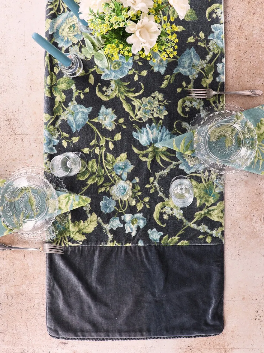 April Cornell Lillian Velvet Runner (Charcoal)- Table Runners