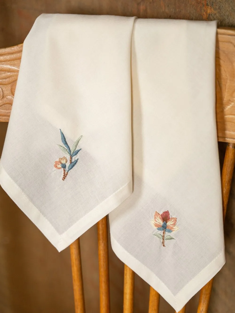 April Cornell Nature's Beauty Ecru Embroidered Tea Napkins- Cotton Napkins