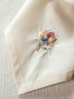 April Cornell Nature's Beauty Ecru Embroidered Tea Napkins- Cotton Napkins