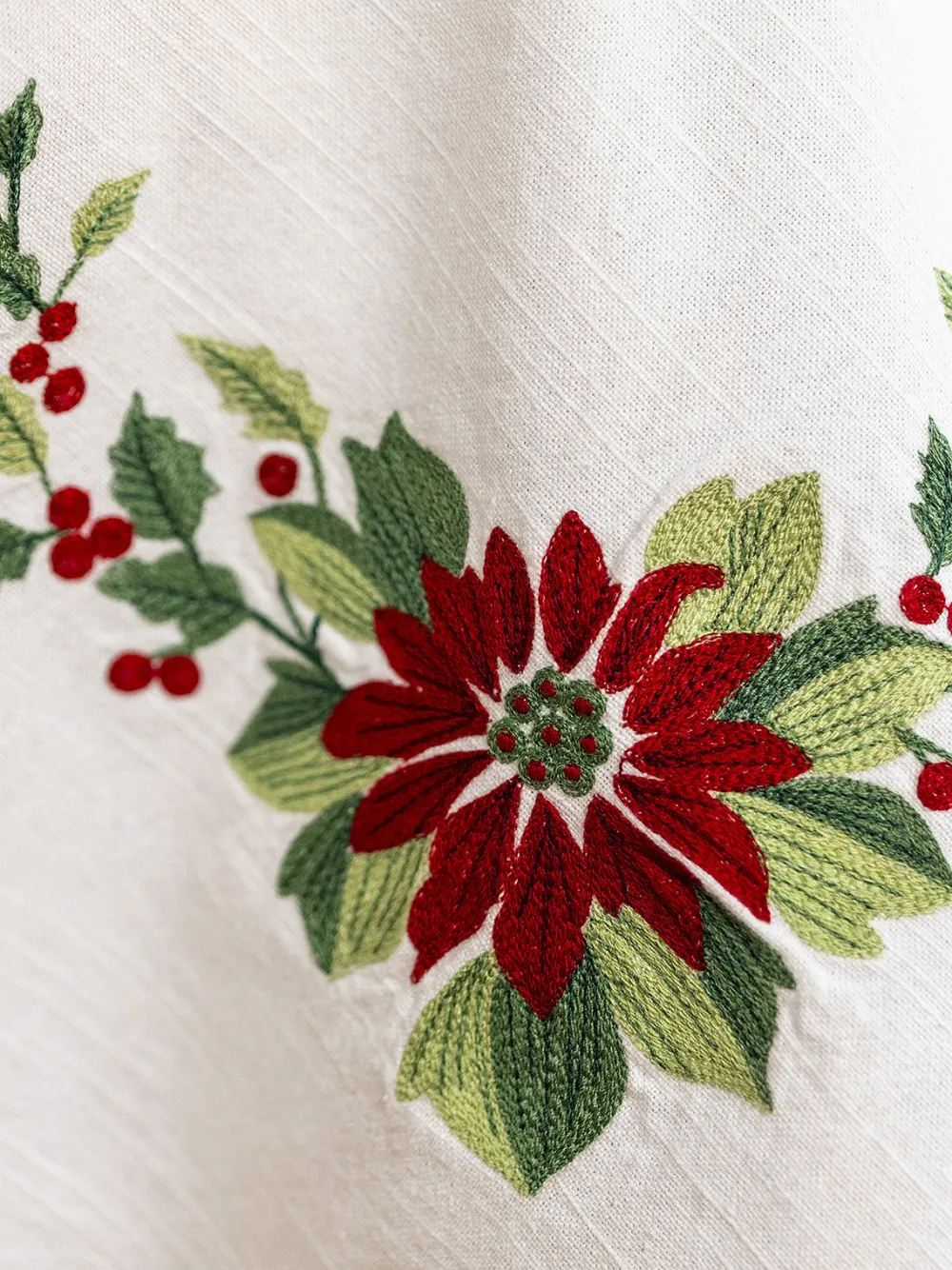 April Cornell Poinsettia Embroidered Tablecloth, 36" x 36"- Tablecloths