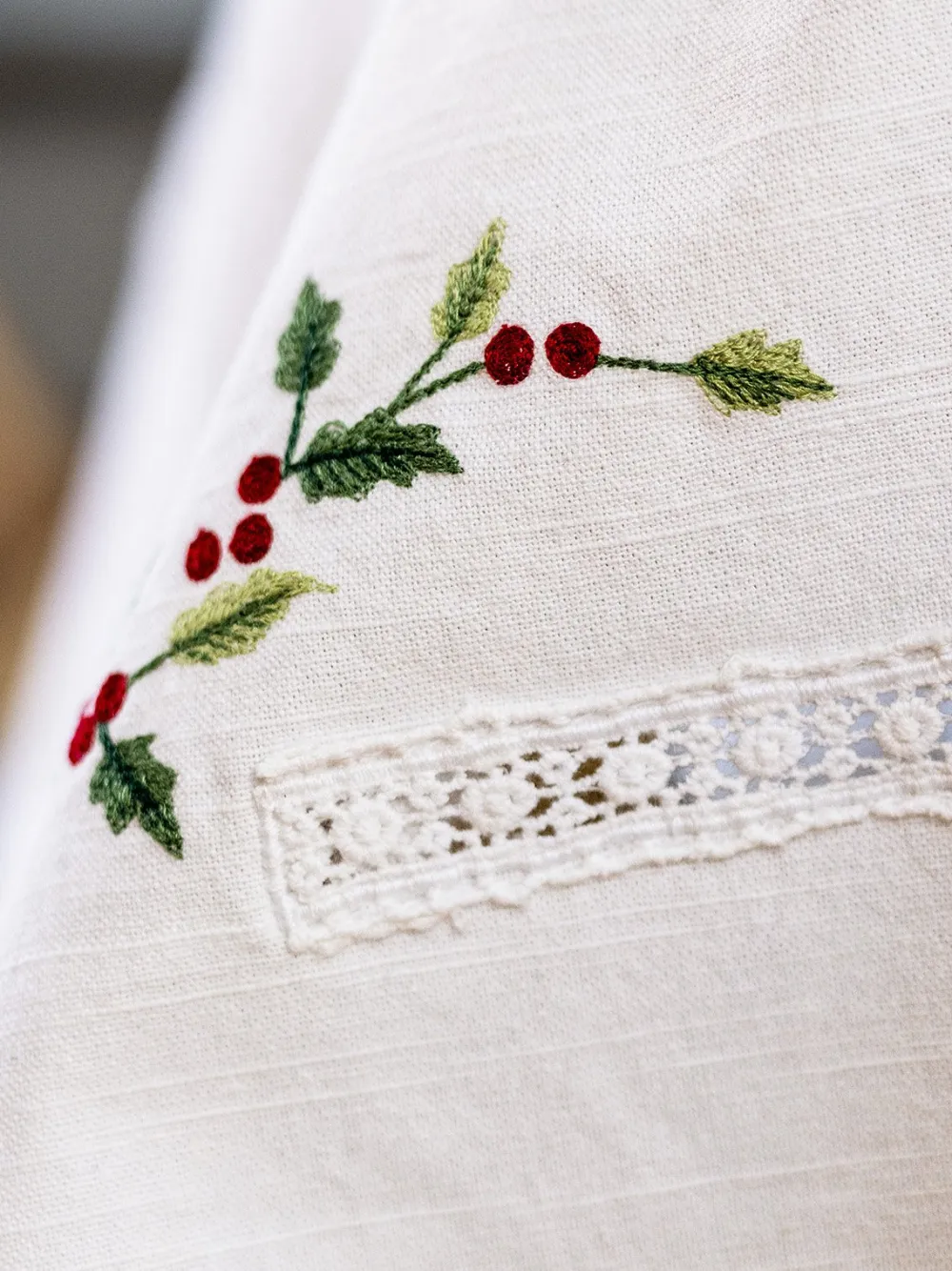 April Cornell Poinsettia Embroidered Tablecloth, 36" x 36"- Tablecloths