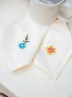 April Cornell Rooster Embroidered Tea Napkins- Cotton Napkins