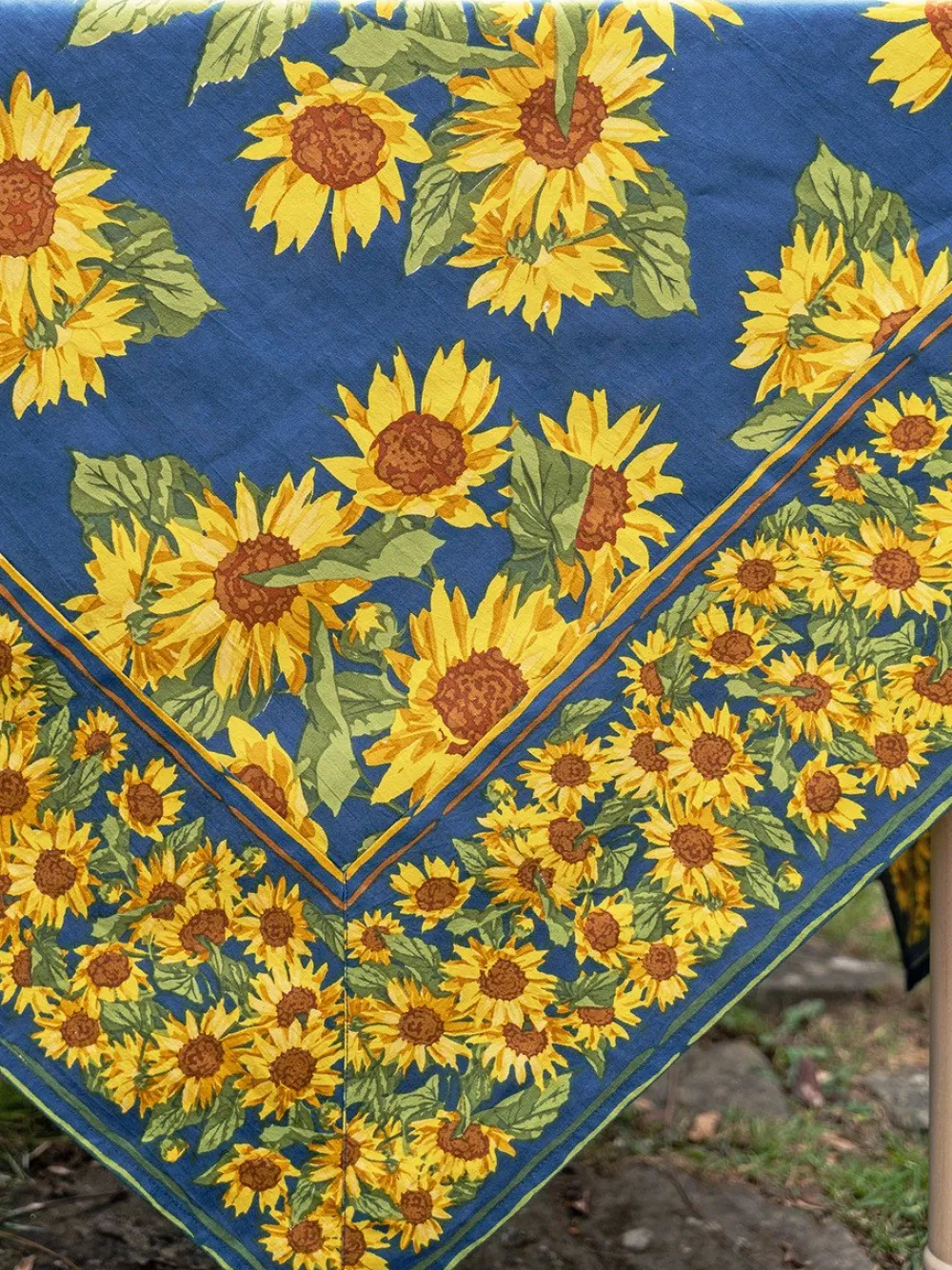 April Cornell Sunflower Valley Navy Tablecloth, 60" x 90"- Tablecloths