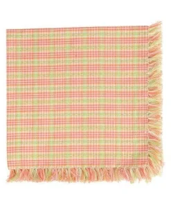 April Cornell Sunrise Plaid Coral Napkins - Set of 4- Cotton Napkins
