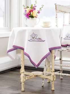 April Cornell Tea Time Embroidered Tablecloth - Lavender - 36" x 36"- Tablecloths
