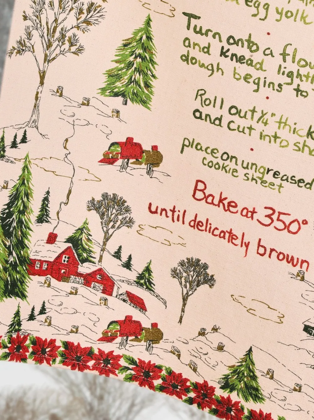 April Cornell Yuletide White Shortbread Tea Towel- Tea Towels