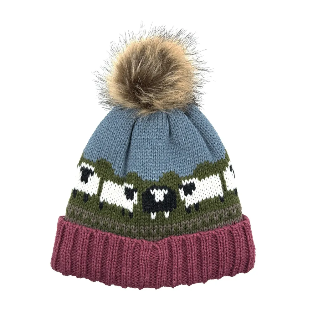 Aran Rose Sheep Pom Pom Hat- Hats|Souvenirs