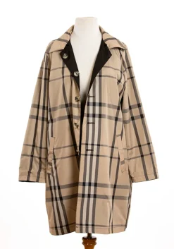Black & Plaid Rain Trench Coat with Detachable Hood- Rainwear & Umbrellas