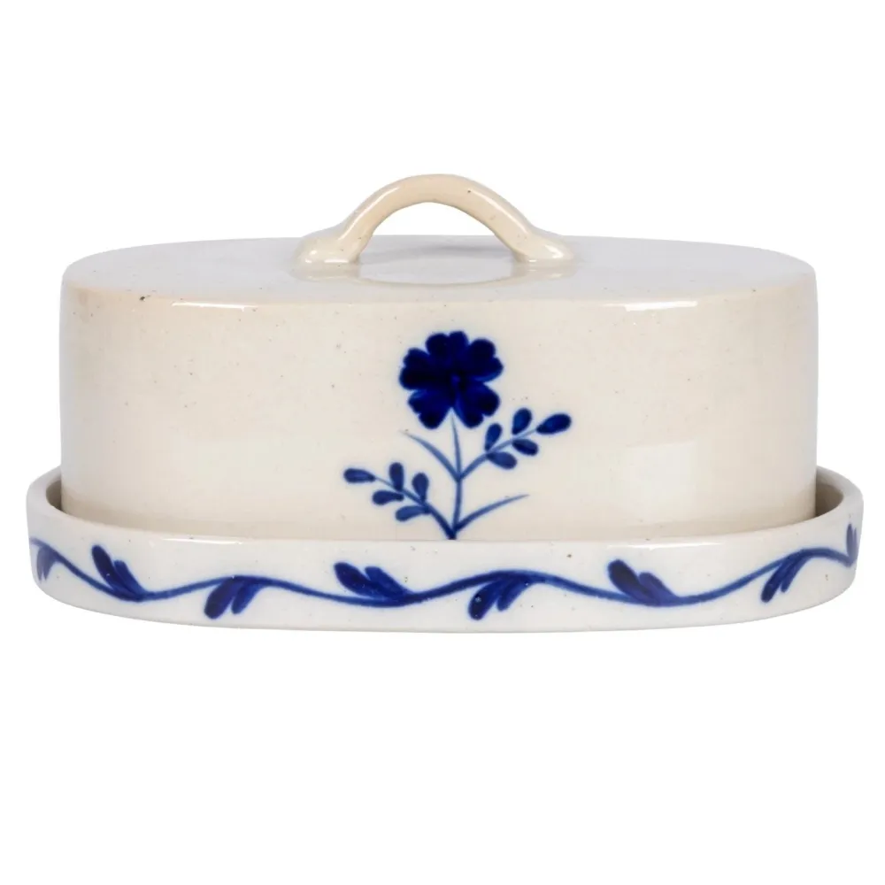 Blue & White Butter Dish with Flower- Kitchen Tools