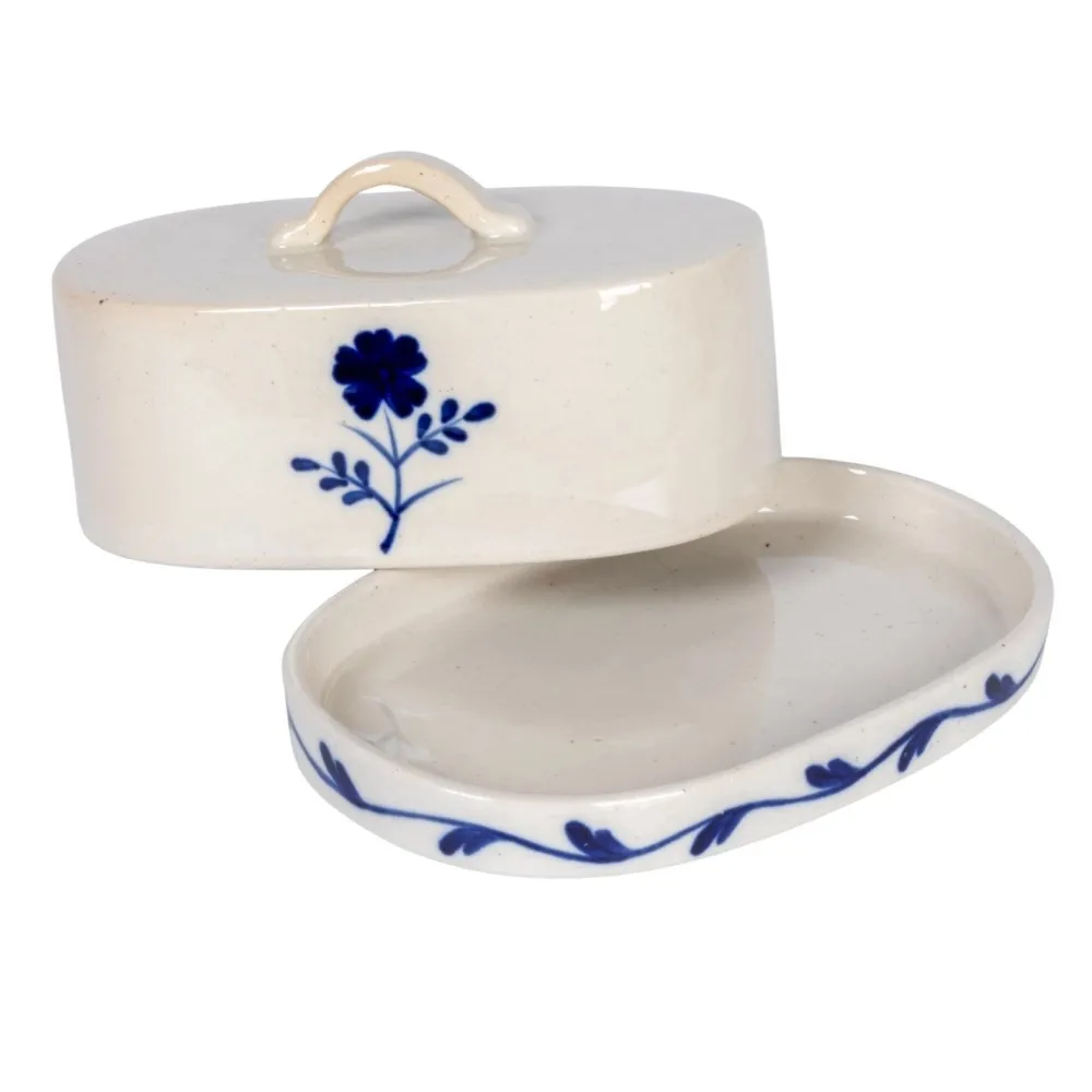 Blue & White Butter Dish with Flower- Kitchen Tools