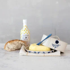 Blue & White Butter Dish with Flower- Kitchen Tools