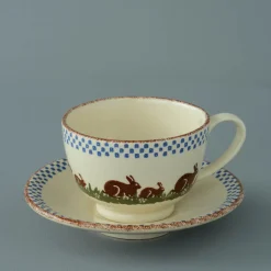 Brixton Pottery Rabbits Breakfast Cup & Saucer- Teacups & Saucers