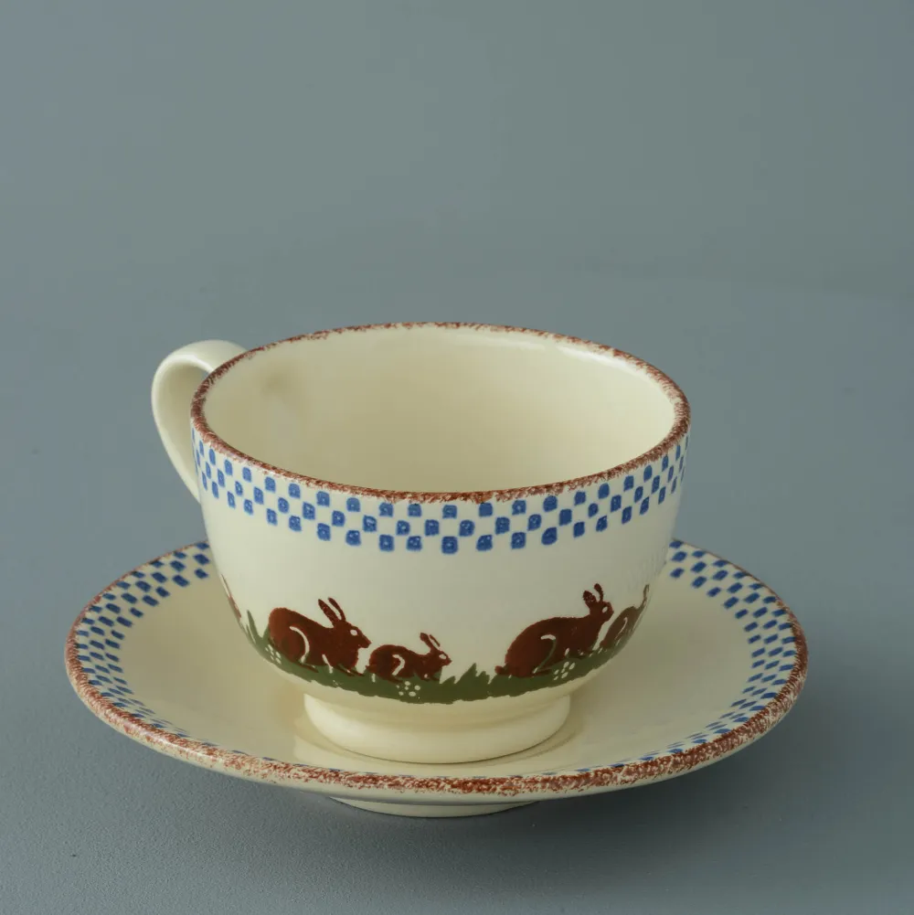 Brixton Pottery Rabbits Breakfast Cup & Saucer- Teacups & Saucers