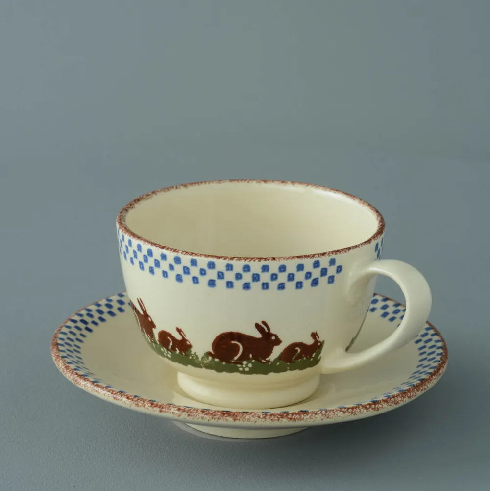 Brixton Pottery Rabbits Breakfast Cup & Saucer- Teacups & Saucers
