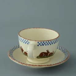 Brixton Pottery Rabbits Breakfast Cup & Saucer- Teacups & Saucers
