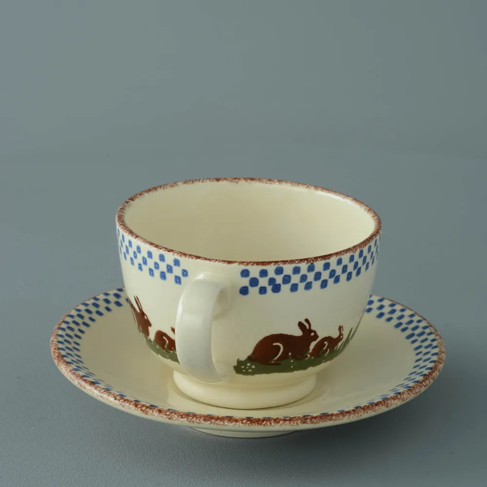 Brixton Pottery Rabbits Breakfast Cup & Saucer- Teacups & Saucers