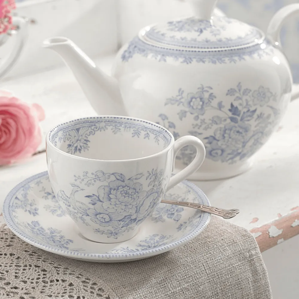Burleigh Pottery Blue Asiatic Pheasants Teacup & Saucer- Burleigh Pottery|Teacups & Saucers