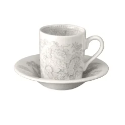 Burleigh Pottery Dove Grey Asiatic Pheasants Espresso Cup & Saucer- Burleigh Pottery