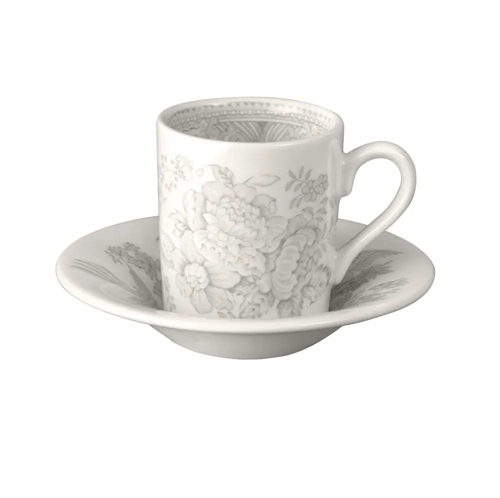 Burleigh Pottery Dove Grey Asiatic Pheasants Espresso Cup & Saucer- Burleigh Pottery