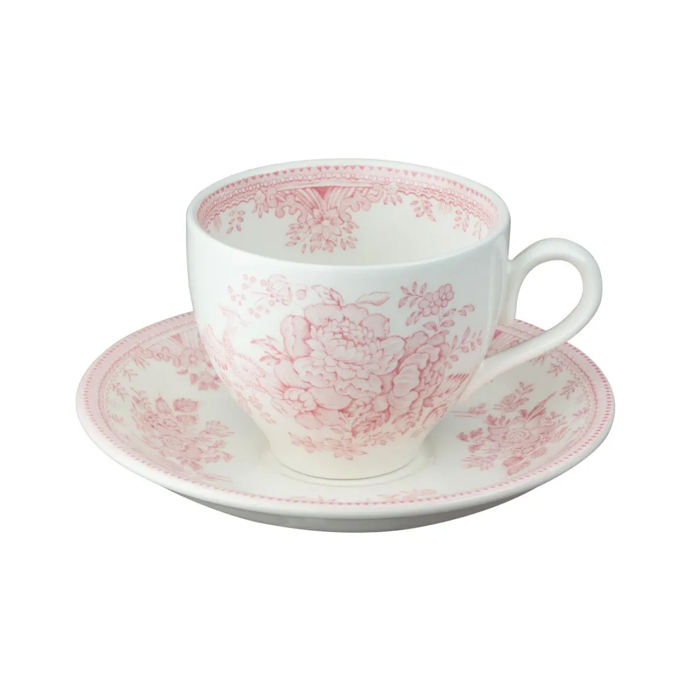 Burleigh Pottery Pink Asiatic Pheasants Teacup & Saucer- Burleigh Pottery|Teacups & Saucers