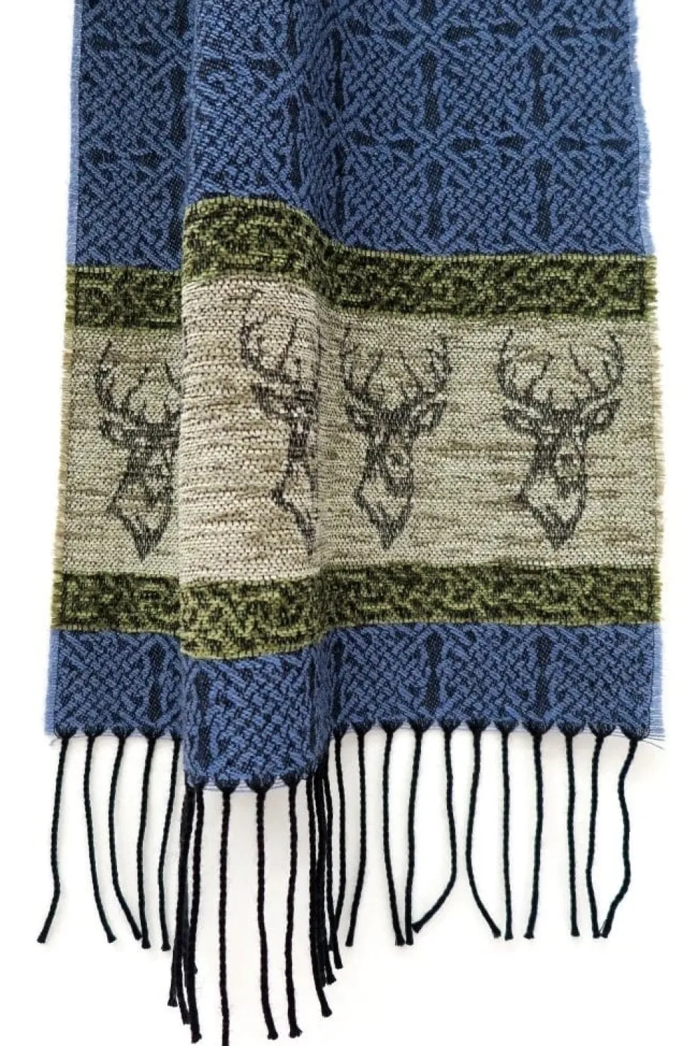 Calzeat of Scotland Celtic Alba Highland Stag Blue Jacquard Scarf- Scarves & Wraps