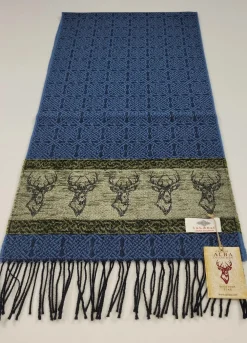 Calzeat of Scotland Celtic Alba Highland Stag Blue Jacquard Scarf- Scarves & Wraps