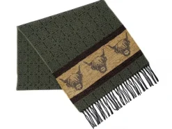 Calzeat of Scotland Celtic Alba Highland Cow Loden Jacquard Scarf- Scarves & Wraps