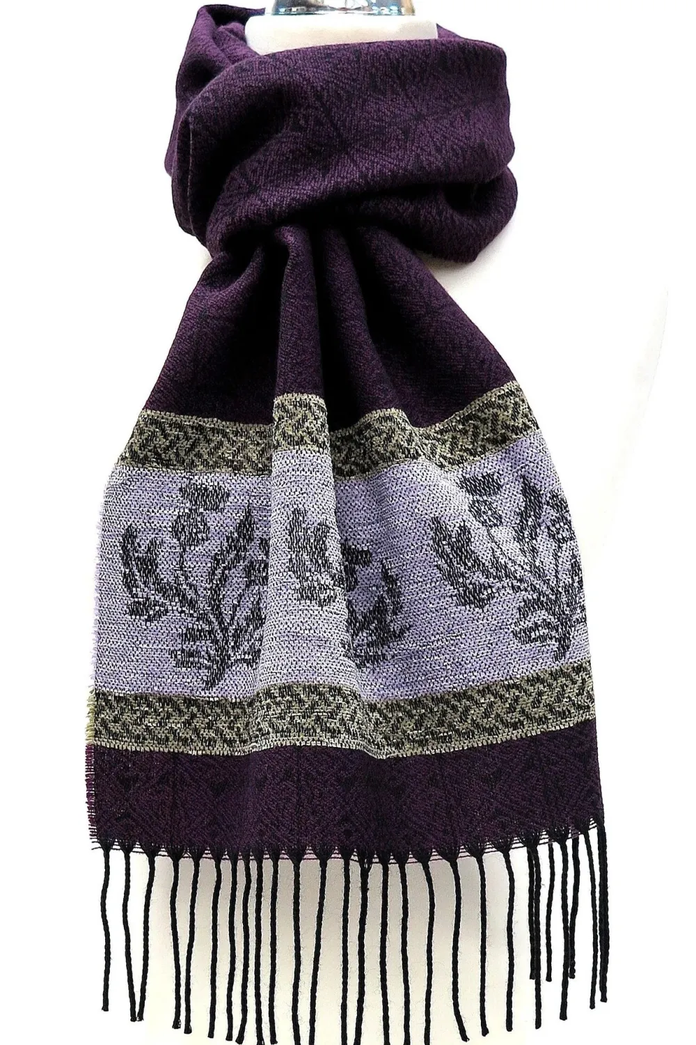 Calzeat of Scotland Celtic Alba Thistle Purple Jacquard Scarf- Scarves & Wraps