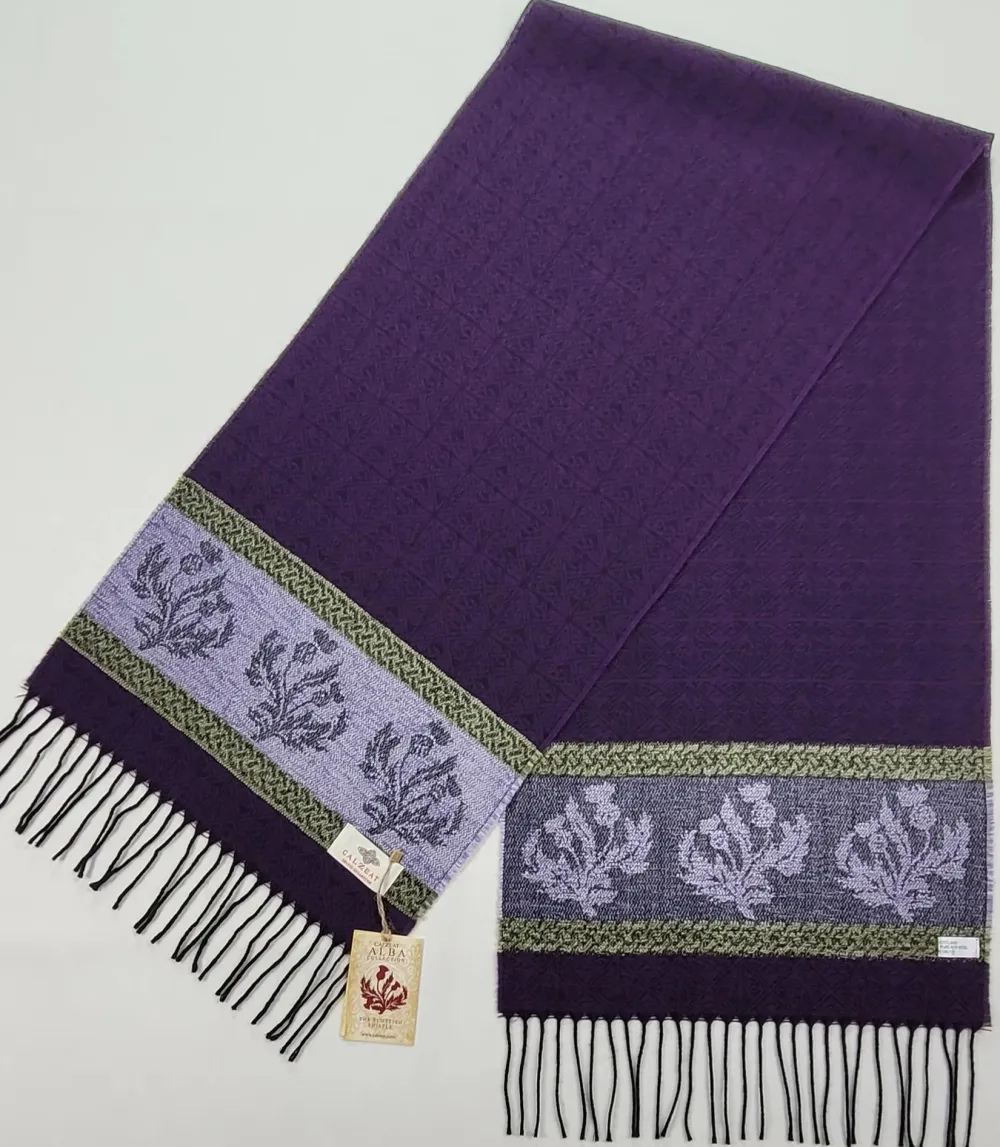 Calzeat of Scotland Celtic Alba Thistle Purple Jacquard Scarf- Scarves & Wraps
