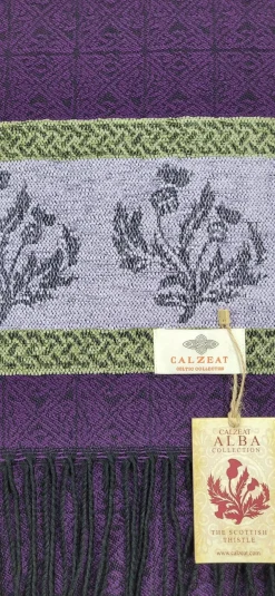 Calzeat of Scotland Celtic Alba Thistle Purple Jacquard Scarf- Scarves & Wraps