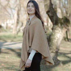 Camel Lambswool Draped Shawl- Scarves & Wraps