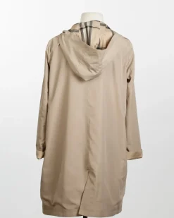 Camel & Plaid Rain Trench Coat with Detachable Hood- Rainwear & Umbrellas