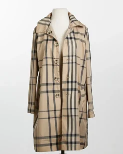 Camel & Plaid Rain Trench Coat with Detachable Hood- Rainwear & Umbrellas