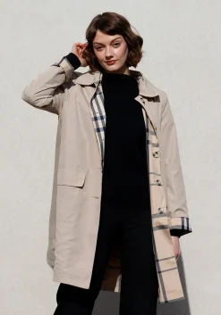 Camel & Plaid Rain Trench Coat with Detachable Hood- Rainwear & Umbrellas