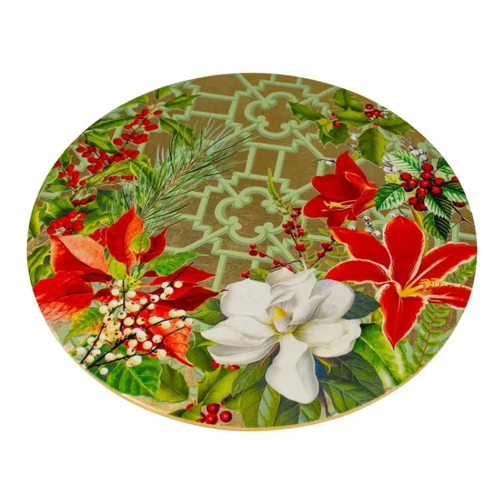 Caspari Christmas Garden Round Placemats- Trays