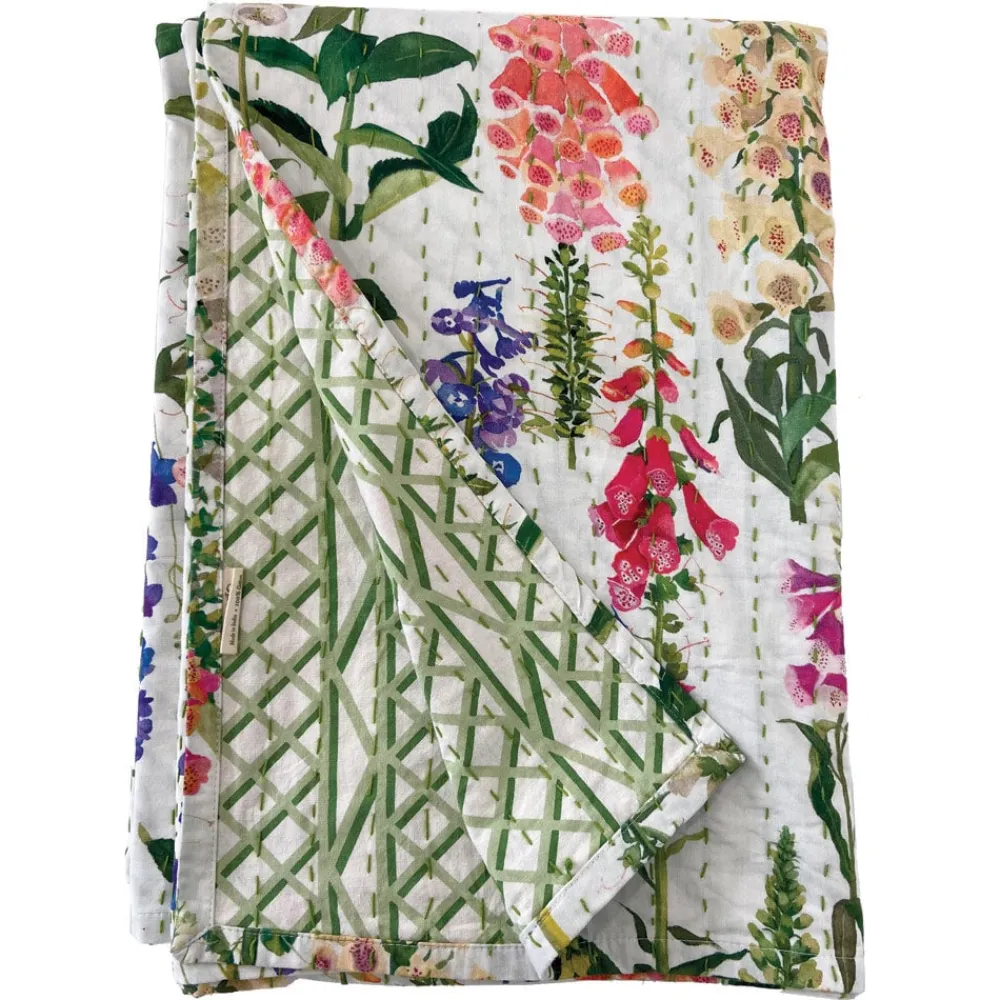 Caspari Foxgloves Reversible Kantha Square Tablecloth- Tablecloths